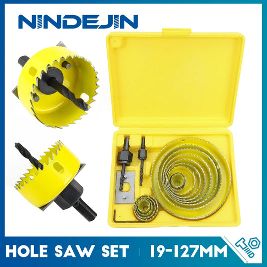 NINDEJIN 8/11/16pcs Hole Saw Kit #50 steel 19-127mm Hole Cutter Drill Bit Tool Hole Saw Set for Wood Plastic Wood Cutter - KiwisLove
