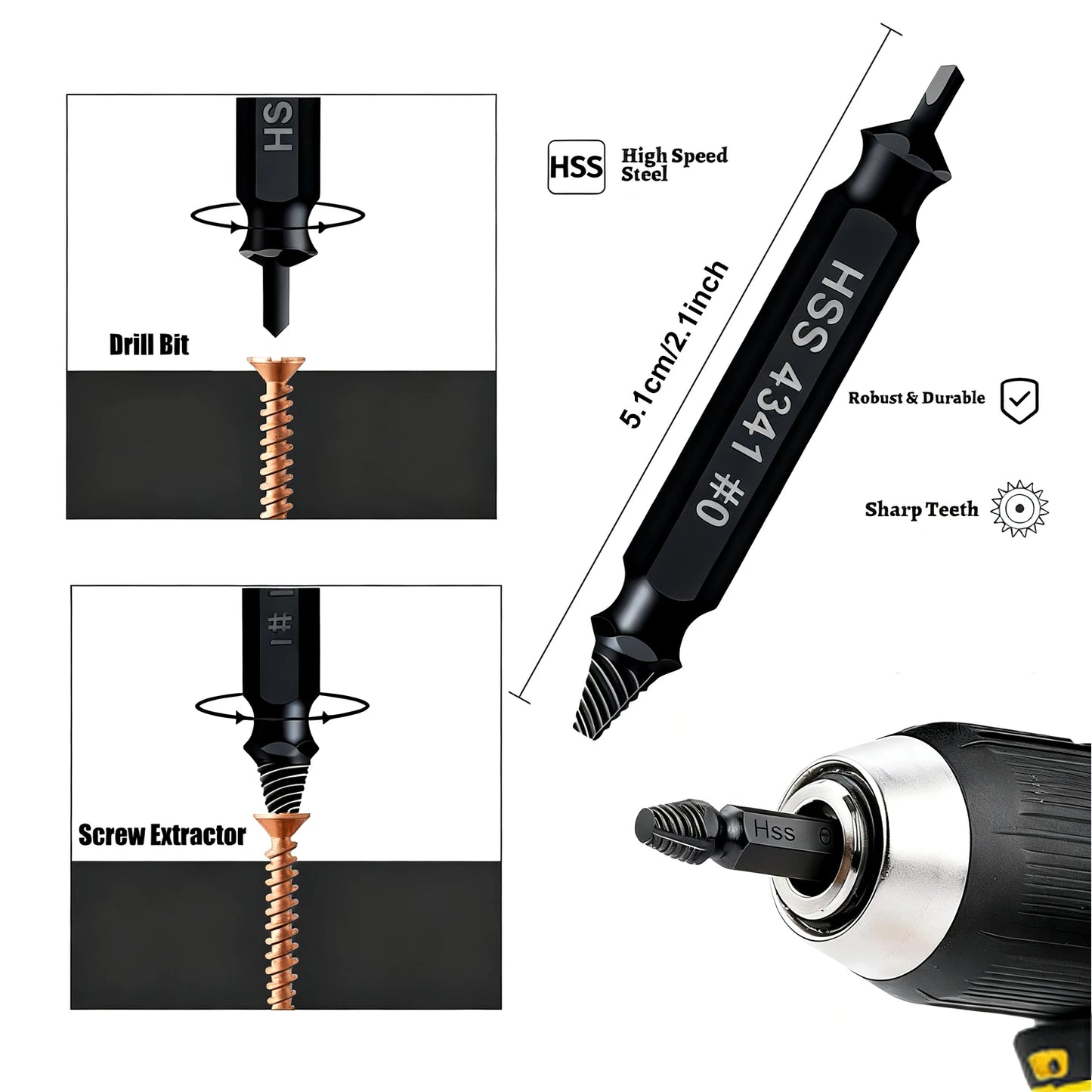 5pcs/set Extractor Double Head Screw Slide Tooth Removal Tool Screwdriver Head Broken Wire Set Damaged Screw Extractor Set