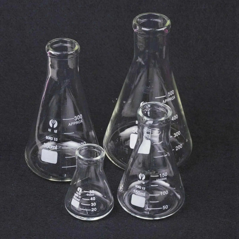 50ml 100ml 150ml 200ml 250ml 300ml 500ml 1000ml 2000ml 3000ml 5000ml Conical Erlenmeyer Flask G3.3 Borosilicate Glass Lab - KiwisLove