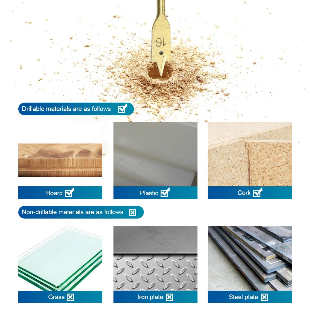 NINDEJIN 6pcs Woodworking Spade Drill High Speed Steel Titanium Coated Three Point Wood Drill Carpentry Tools 1/4 Hex Shank - KiwisLove