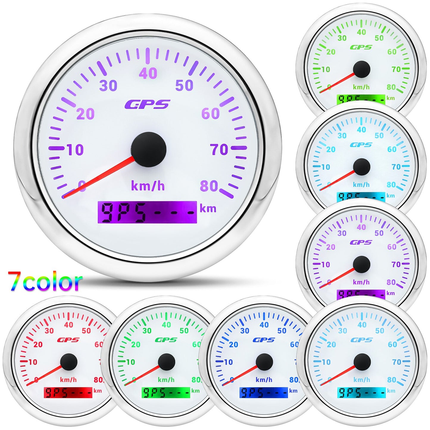 60/120/200KMH 85MM GPS Speedometer Gauge 7 Color Light with GPS Antenna Waterproof Motorcycle Boat Car Truck Speed Gauge Meter - KiwisLove