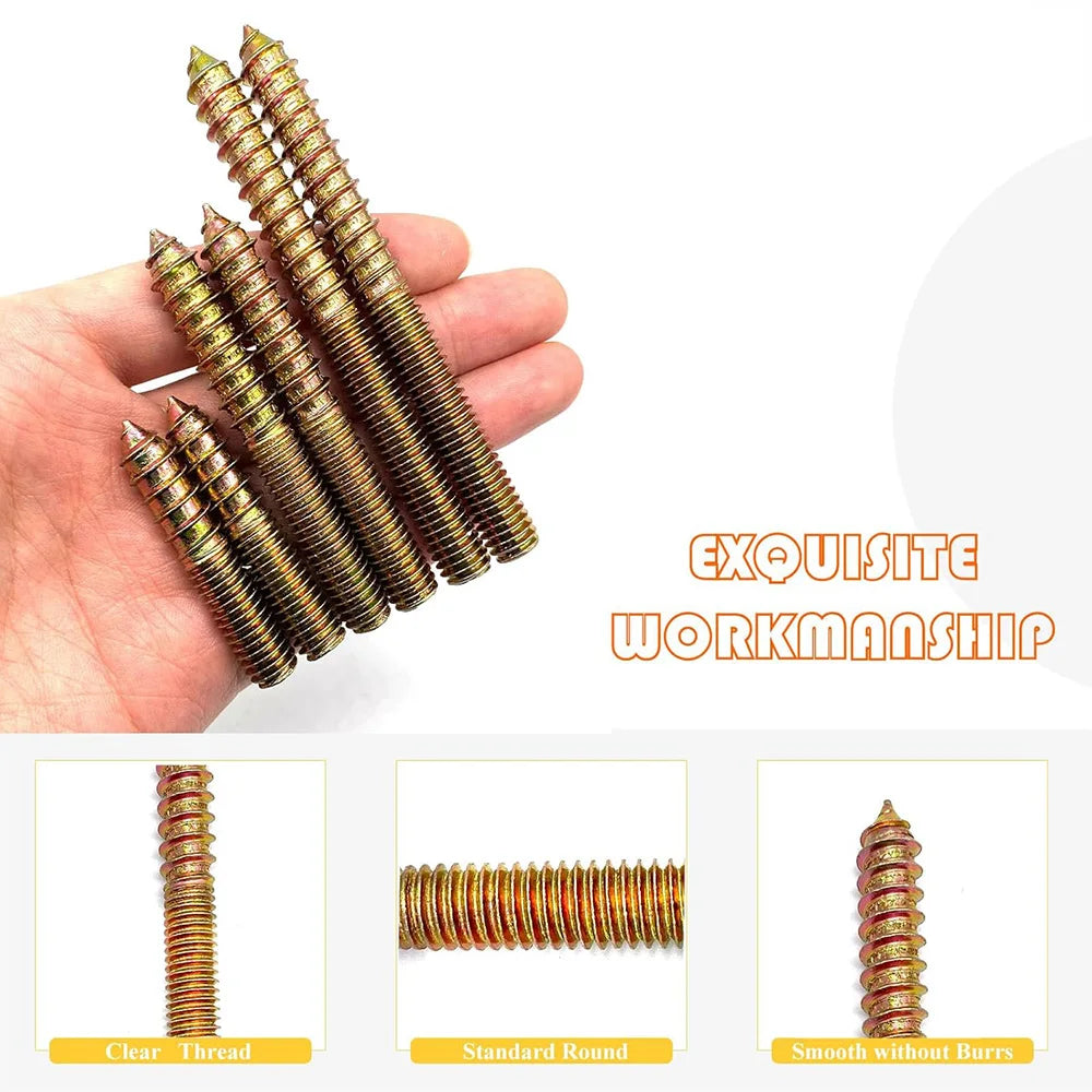 NINDEJIN Hanger Bolts Double Headed Yellow Zinc Plated M4 M5 M6 M8 M10 Dowel Screw Self-Tapping Screw for Wood Furniture