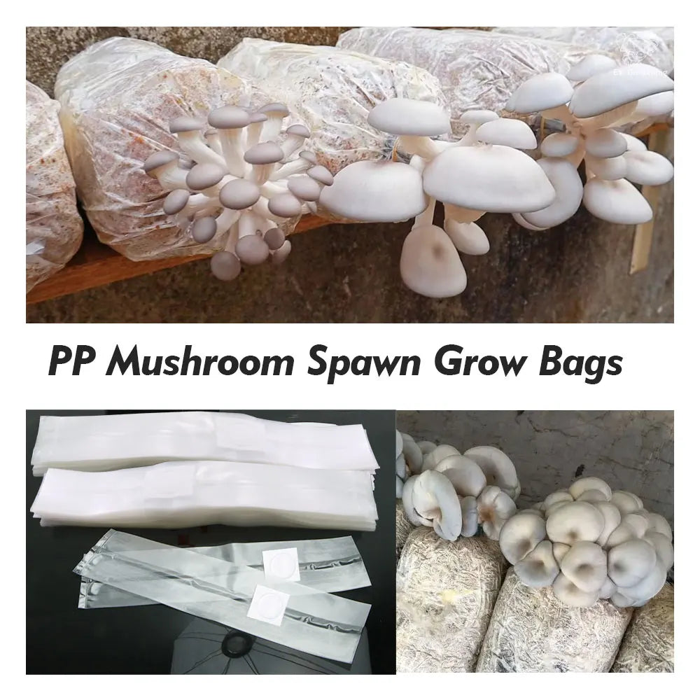 10PCS 0.2um Filter PP Mushroom Grow Bag Transparent Pre Sealable Spawn Media Grow Bag High Temperature for Greenhouse Planting