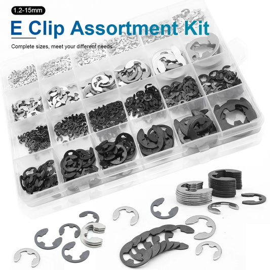 NINDEJIN E Clip Set Circlip Washer Assortment Kit Stainless Steel Carbon Steel 1.2-15mm External Retaining Clip For Shaft - KiwisLove