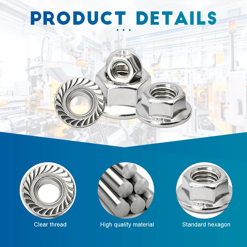 NINDEJIN 10/25/30/55pcs Stainless Steel Hexagon Flange Nut M3 M4 M5 M6 M8 M10 M12 Zinc Plated Carbon Steel Flange Nut DIN6923
