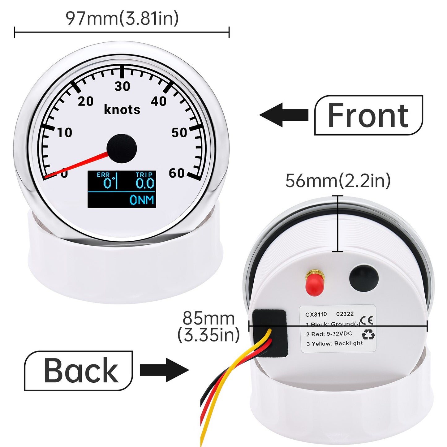 HD 85mm 3 in 1 Car Boat GPS Speedometer Gauge Digital speedometer Motorcycle gps 60km/h 60MPH 60knots Red LED With Antenna - KiwisLove