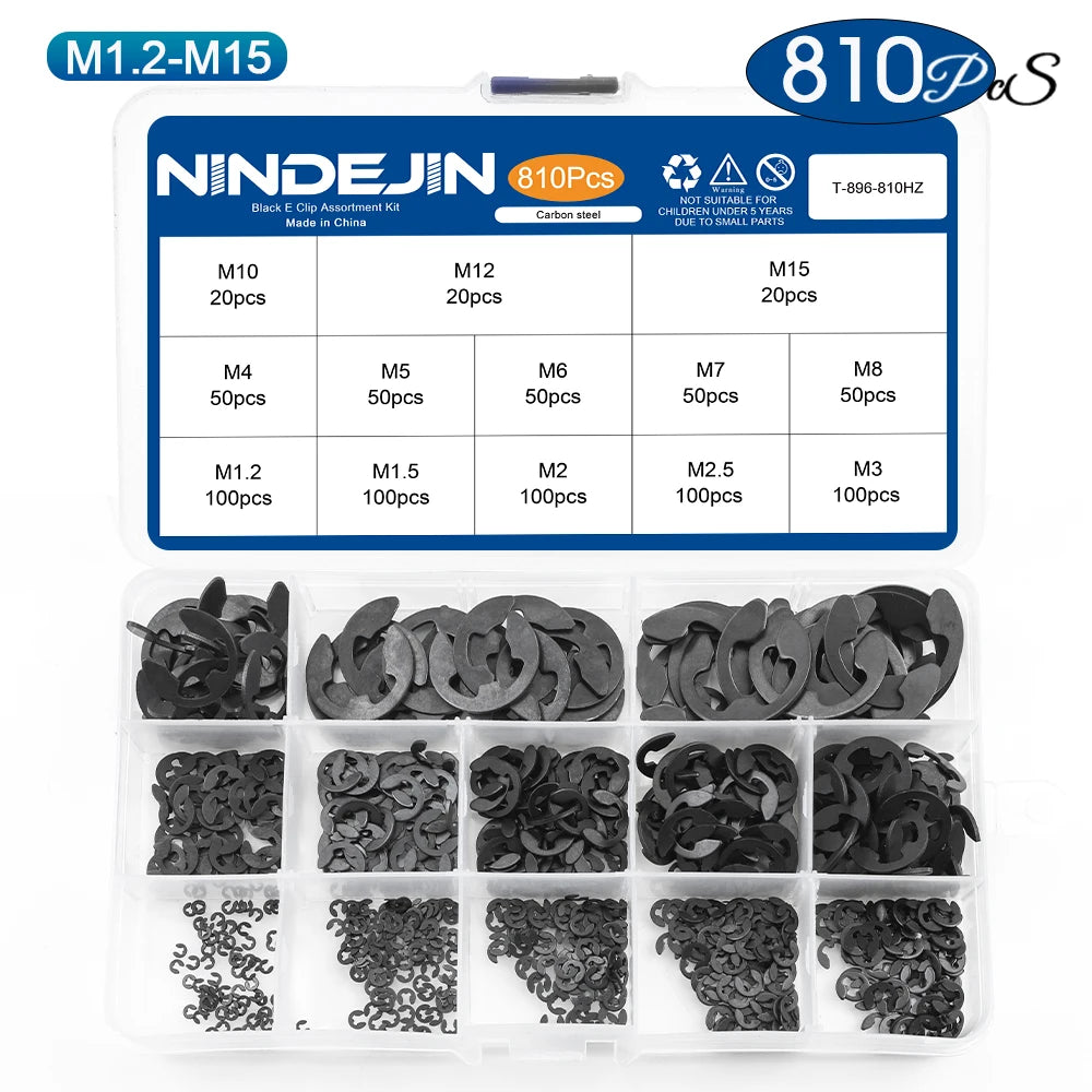 NINDEJIN E Clip Set Circlip Washer Assortment Kit Stainless Steel Carbon Steel 1.2-15mm External Retaining Clip For Shaft - KiwisLove
