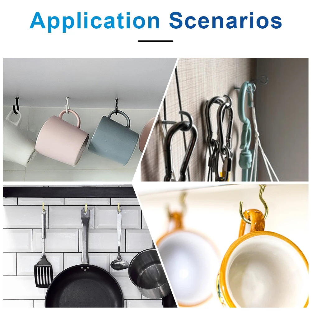 NINDEJIN 66/100/320/340pcs Screw Hook Kitchen Cup Ceiling Hook Kit Eye Screw Bend Hook Kit for Wood Wall Hanging