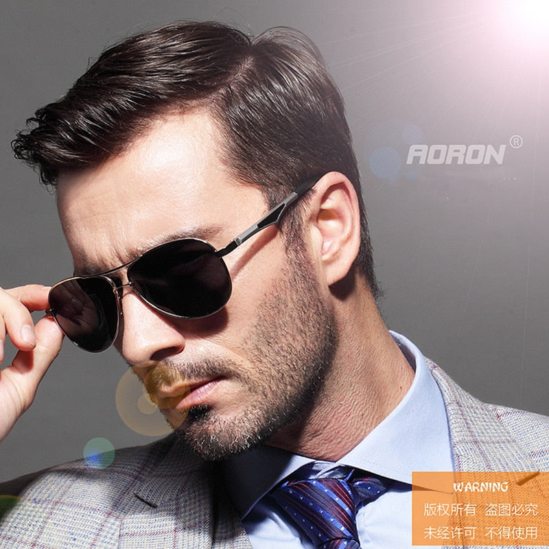AORON Sunglasses Men Polarized Sunglasses Aluminum Leg Frame UV400 Sun Glasses Classic Pilot Mirror Sunglasses Men - KiwisLove