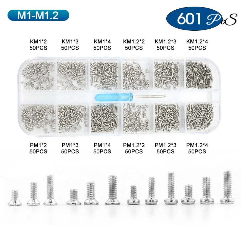 NINDEJIN Cross Mini Laptop Computer Screw Kit Nickel Plated M1 M1.2 M1.4 M1.7 M2 M2.5 Phillips Small Electronic Screw Set