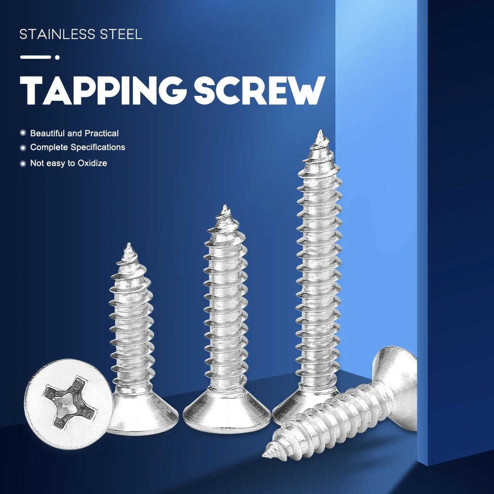 10-50pcs/pack M1.2 M1.4 M1.7 M2 M2.6 Small Screws Stainless Steel M3 M4 M5 M6 Cross Flat Head Self Tapping CSK Furniture Screw