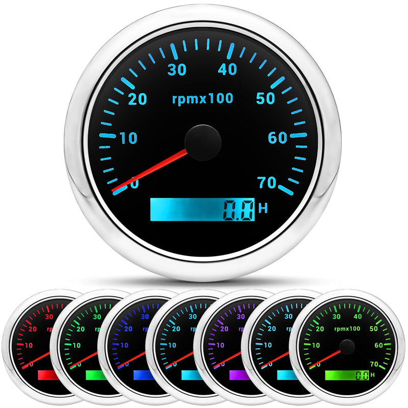 HD 85mm Tachometer With LCD Hourmeter 7 Color Backlight Tacho Gauge 3000 4000 6000 7000 8000 RPM For Marine Boat Car 12V/24V - KiwisLove