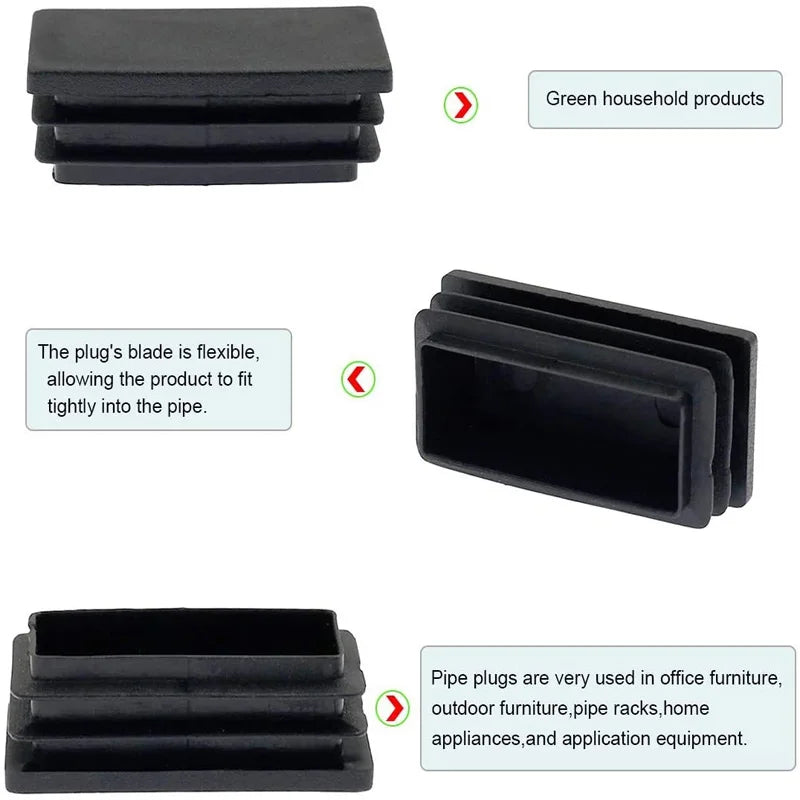 PE Plastic Rectangular Pipe Plug Waterproof Cap Chair Feet Stainlesss Steel Sealing Plug Foot Cover Plastic End Cap