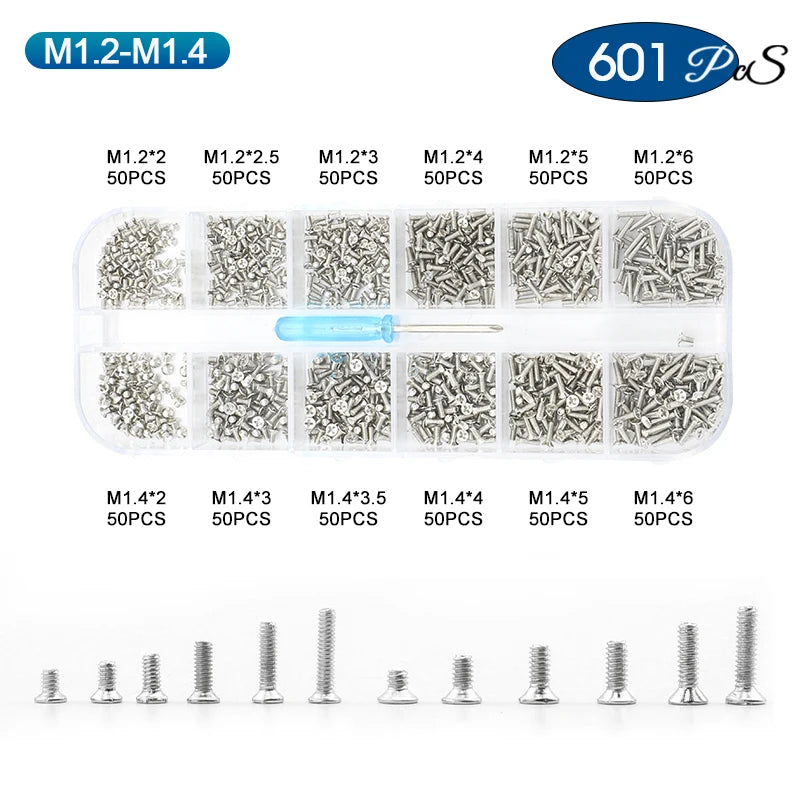 NINDEJIN Cross Mini Laptop Computer Screw Kit Nickel Plated M1 M1.2 M1.4 M1.7 M2 M2.5 Phillips Small Electronic Screw Set