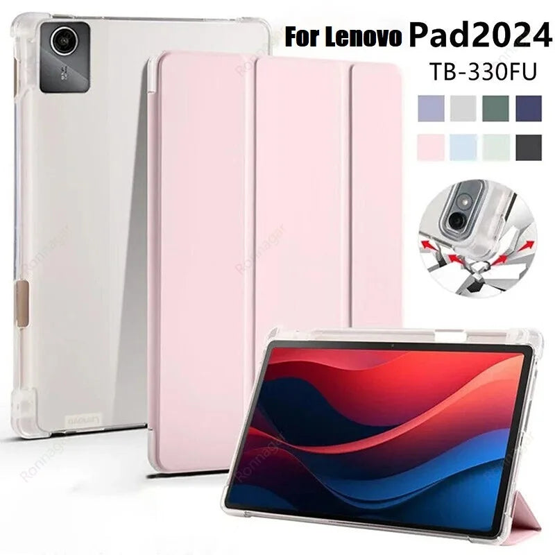 With Pencil Holder Case for Lenovo Tab M11 11" 2024 TB330FU 2025 TB335FC Slim Folding Soft Protective Case Translucent Back Case