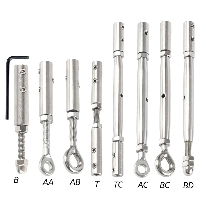 1pcs 304 Stainless Steel Cable Railing Thread Fittings Wire Rope Tensioner Receiver Terminal End Toggle Anchor Cross Clip Clamp