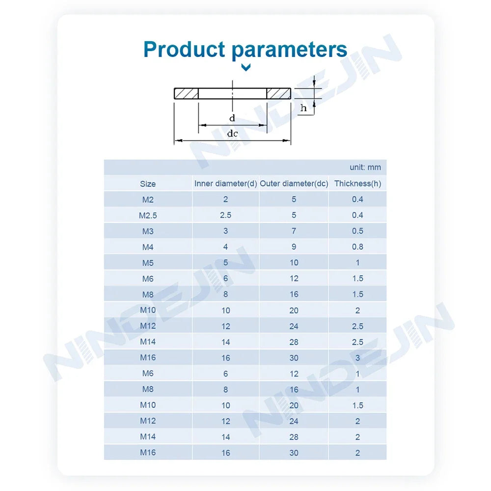 NINDEJIN Brass Flat Washer M2 M.5 M3 M4 M5 Metric Brass Plain Washer Flat Gasket Anti Slide Fastener Copper Ring for Screw Bolt - KiwisLove