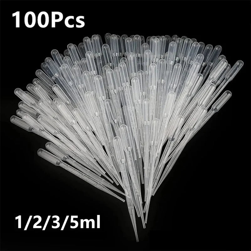 100Pcs/Lot Laboratory Pipette 1ml 2ml 3ml 5ml Plastic Disposable Graduated Container Liquid Dropper Equipment Straw Makeup Tools - KiwisLove