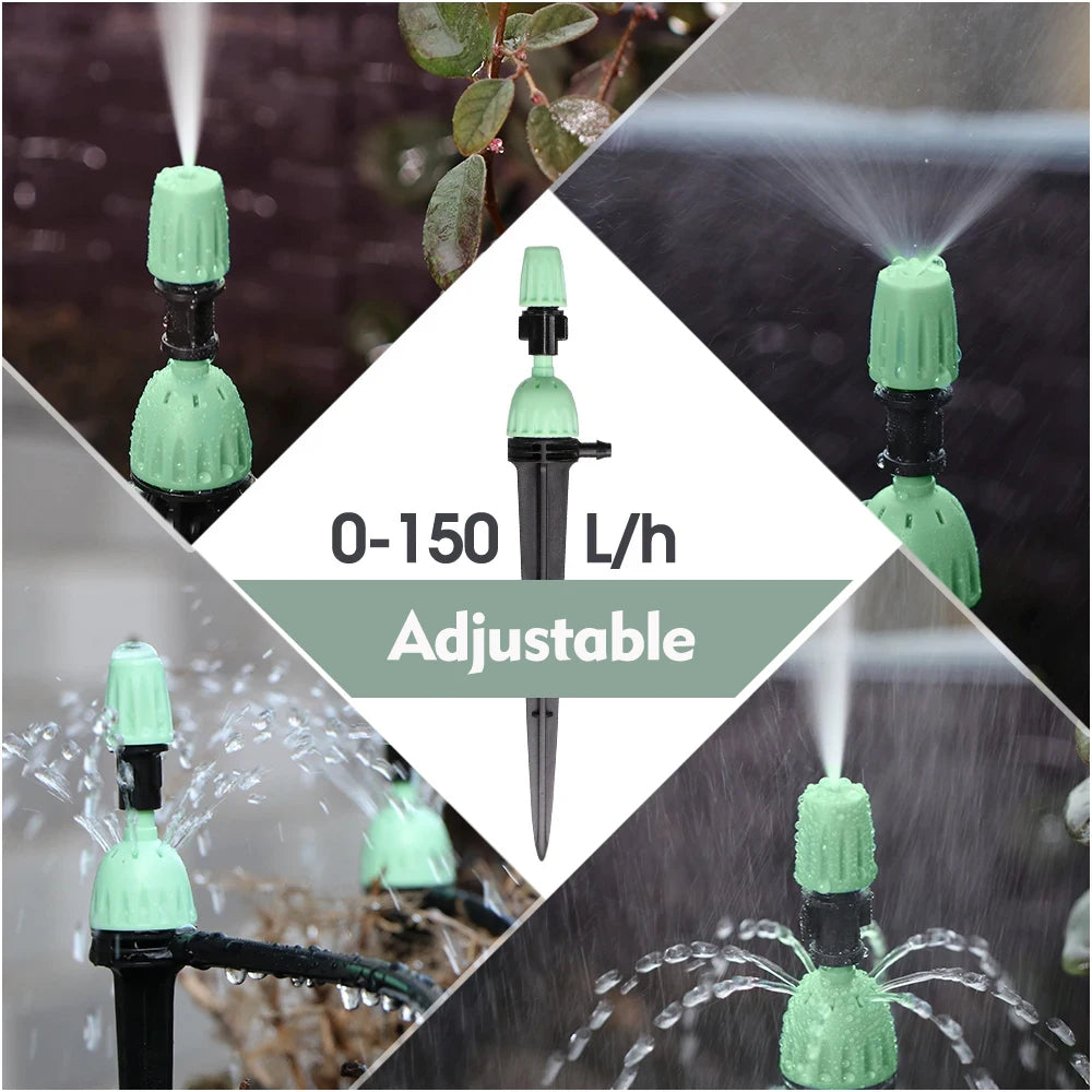 Garden 1/4" 4/7mm 2-IN-1 Drip Misting Nozzle with Stake Adjustable Water Flow Quick Insert Connect Barb Irrigation Fitting Tool