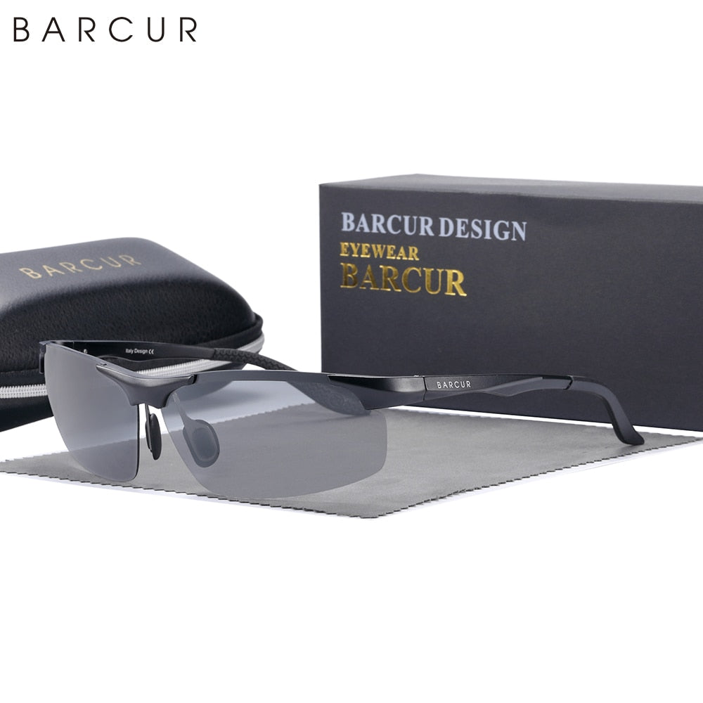 BARCUR Aluminium Magnesium Sunglasses for Men Polarized UVA&B Protection Photochromic Ultralight Sun Glasses Sports Eyewear - KiwisLove