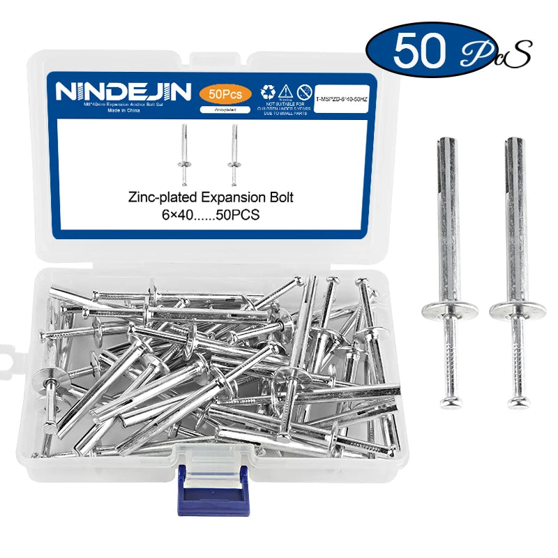 NINDEJIN 35/50pcs Hammer Drive Anchor Set Zinc Alloy Concrete Anchor M6 Nail-in Anchors Screw for Block and Brick