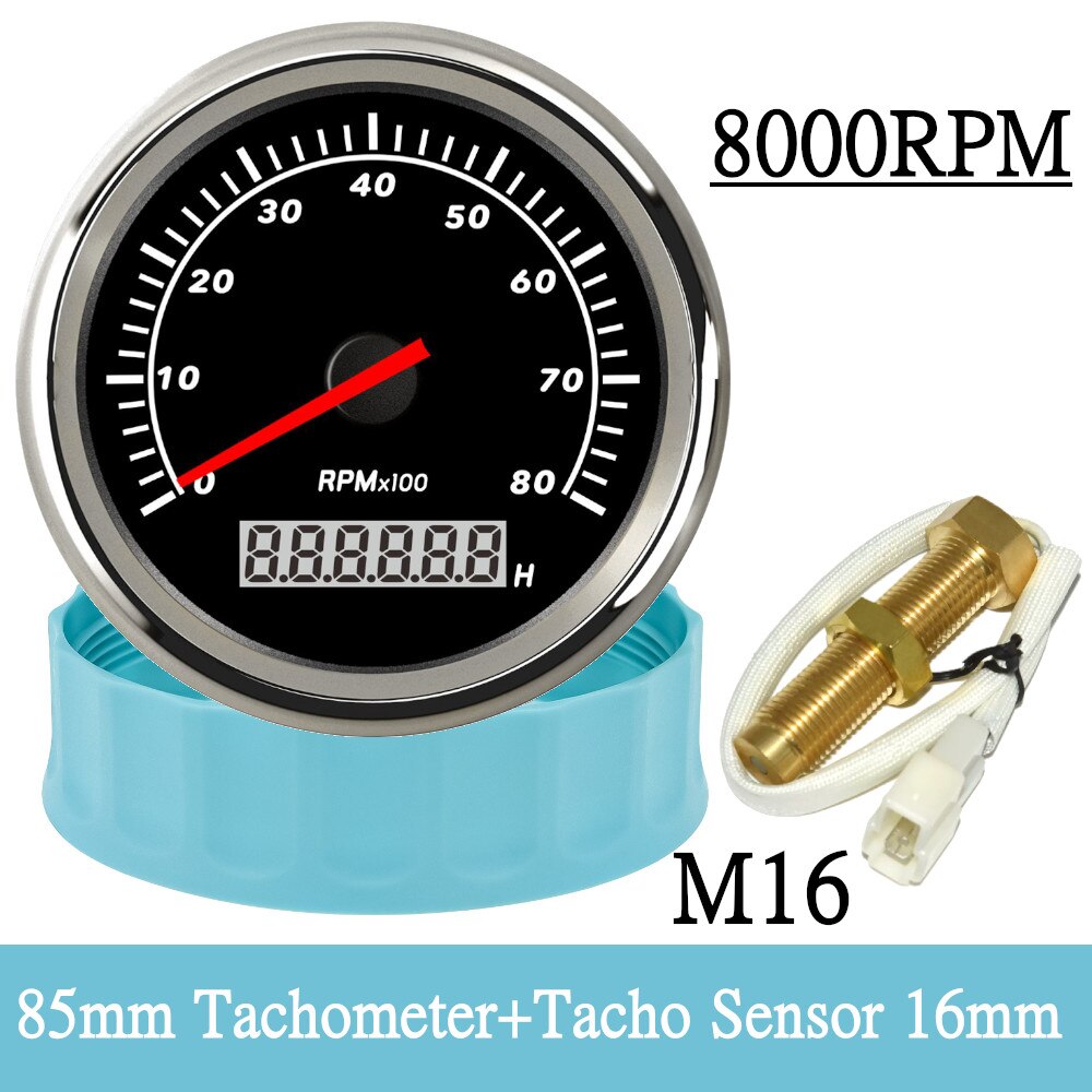 3000RPM 4000RPM Meter Marine Boat Tachometer 85MM Gasoline Diesel Engine Tacho Gauge With LCD Hourmeter For Tacho Sensor M16 M18 - KiwisLove