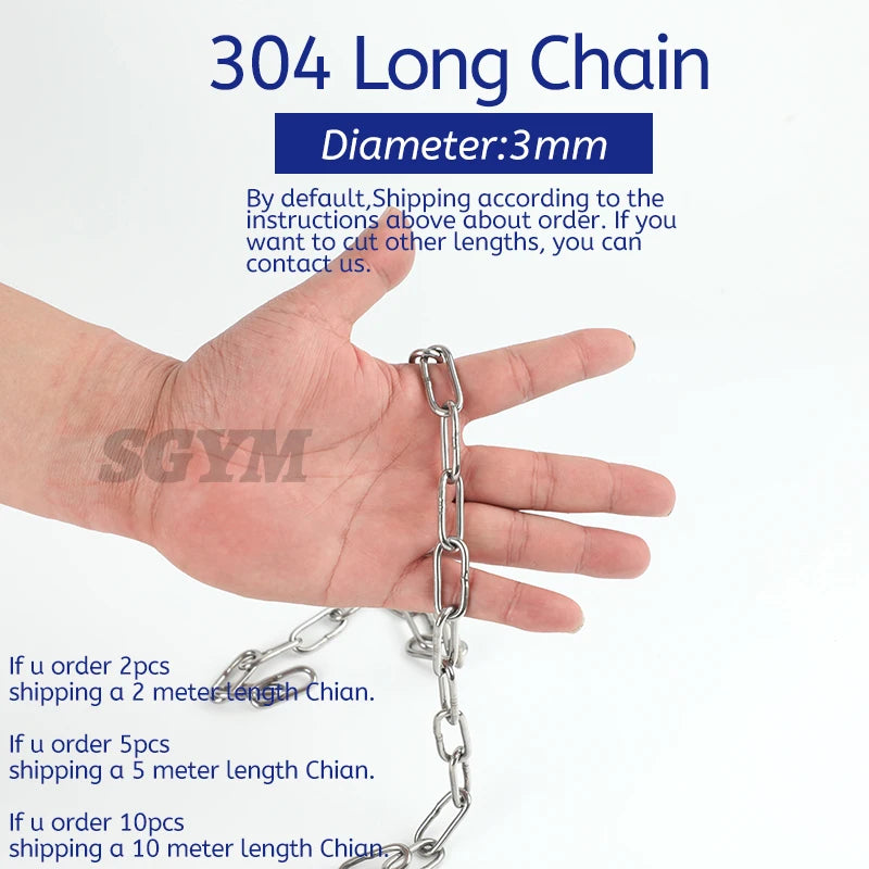 304 Stainless Steel Chain 1.2/3/4/5/6/8mm Diameter Hanging Swing Chain Lifting Pet Industry Welded Binding Chain Clothing Line
