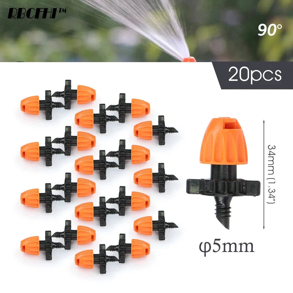 20pcs 90°/180°/360° Garden Irrigation Spraying Sprinkler Misting Nozzle for 5mm Thread Barb Coupling Joint for Bonsai Lawn Yard