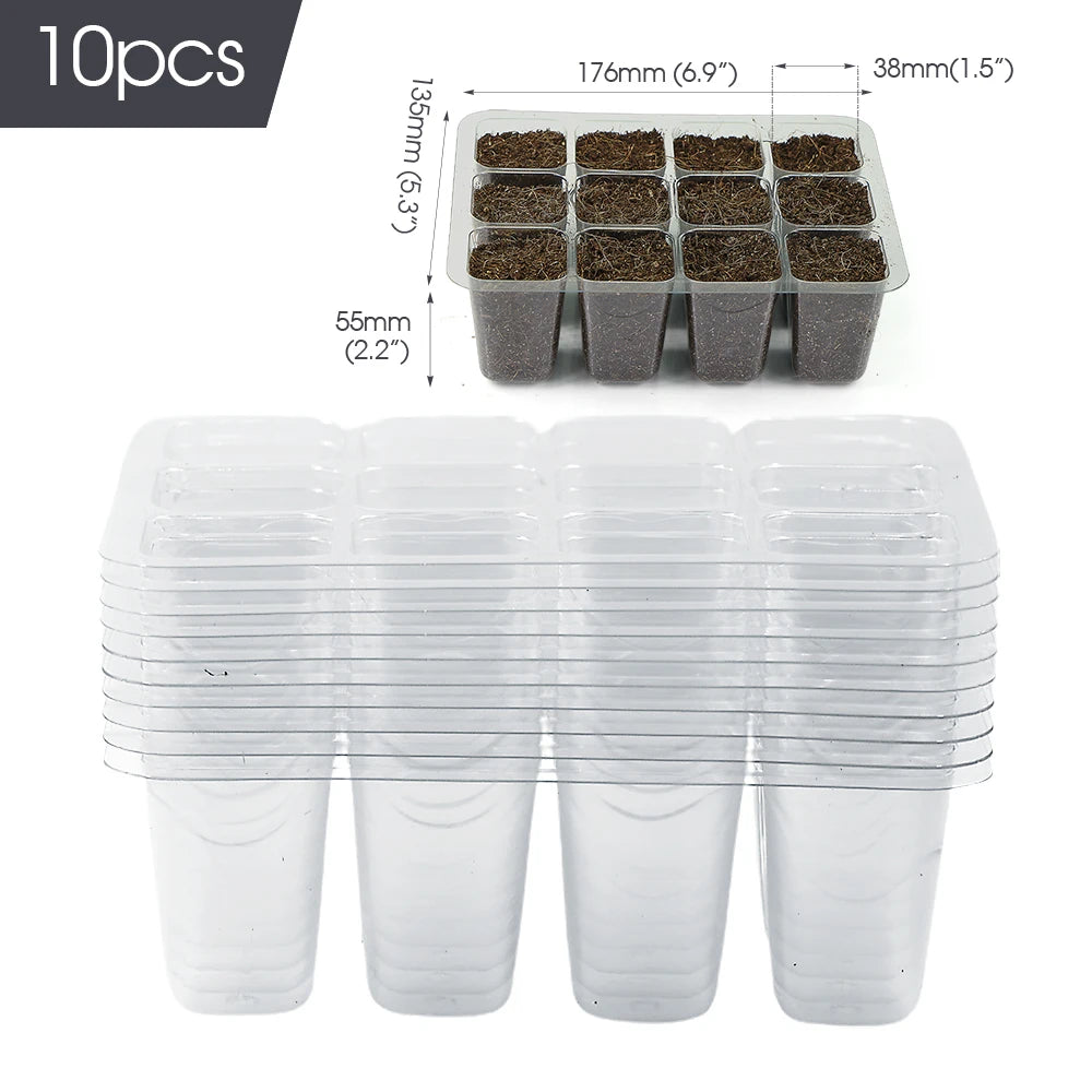 5/10pcs 12-Cell Transparent Seedling Starting Tray Gardening Nursery Grow Germination Plastic Seed Starter Tray Plant  Grow Cont