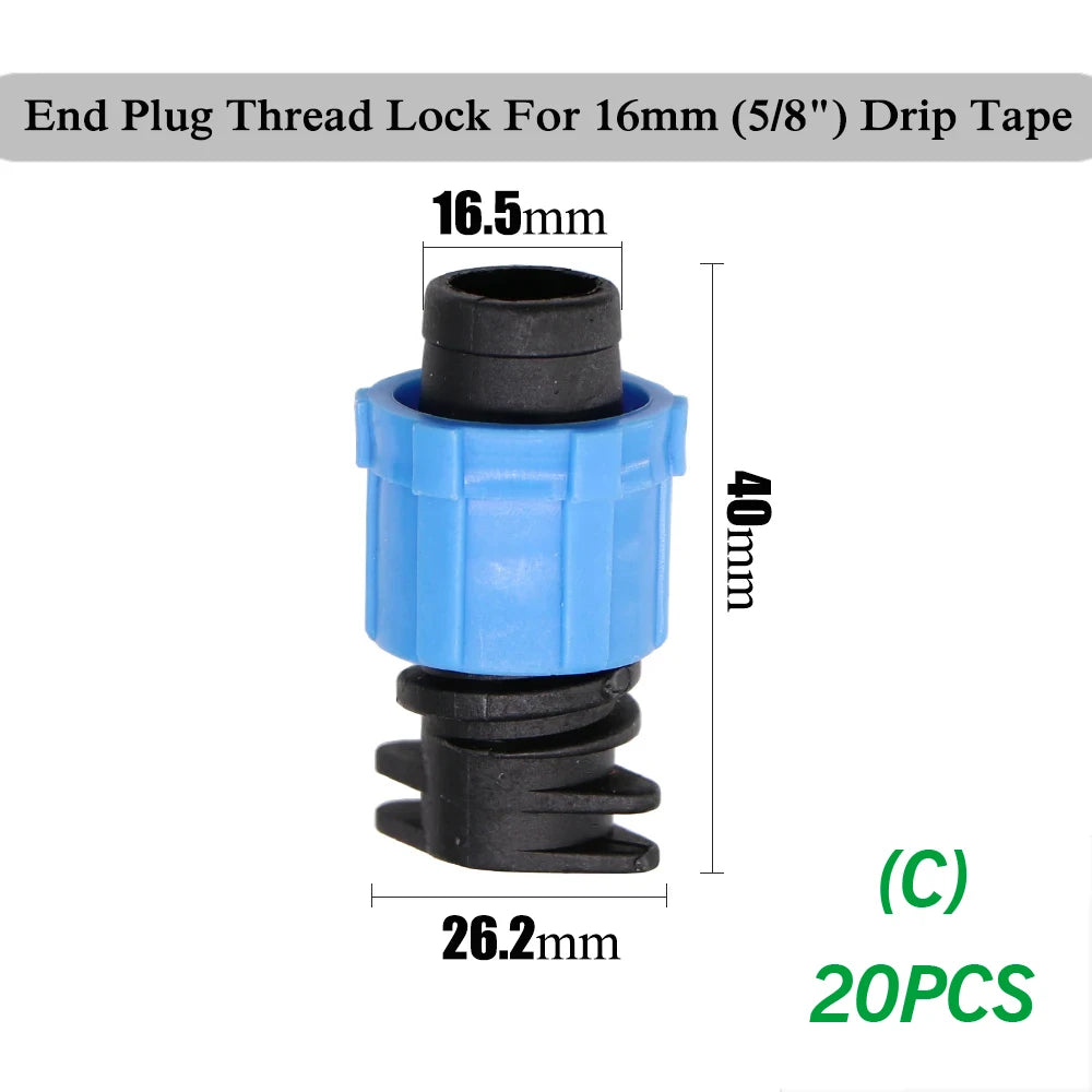 20pcs 16mm 5/8 "Drip Irrigation With Elbow Tee end Plug Threaded Locking Connector Garden Agricultural Water Saving Ho