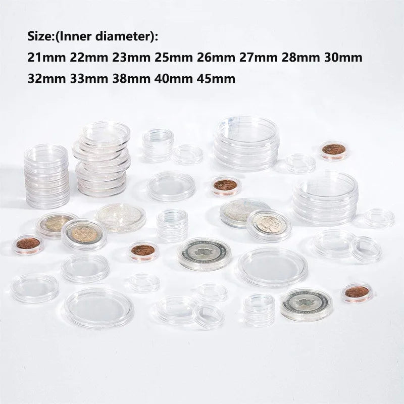 10-50pcs 21/23/24/25-45mm COINNING Capsules Storage Box Clear Plastic Commemorative COINNING Storage Box Coinn Storage Box