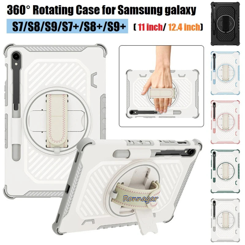 360 Rotating Case for Samsung Tab S10/S9/S8/S7 11Inch SM-X710/X700/T870 Heavy Duty Case for Galaxy S7+ S8+ S9+ S10Plus 12.4 Inch