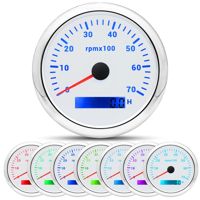 HD 85mm Tachometer With LCD Hourmeter 7 Color Backlight Tacho Gauge 3000 4000 6000 7000 8000 RPM For Marine Boat Car 12V/24V - KiwisLove