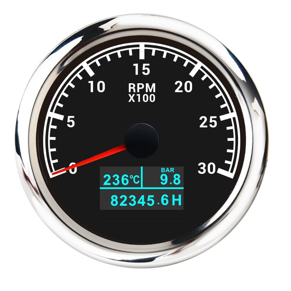 HD 85mm 3 in 1 Digital Boat Tachometer Gauge 3000/4000/6000/8000RPM Tacho meter With Oil Pressure Hours Water Temp for car truck - KiwisLove