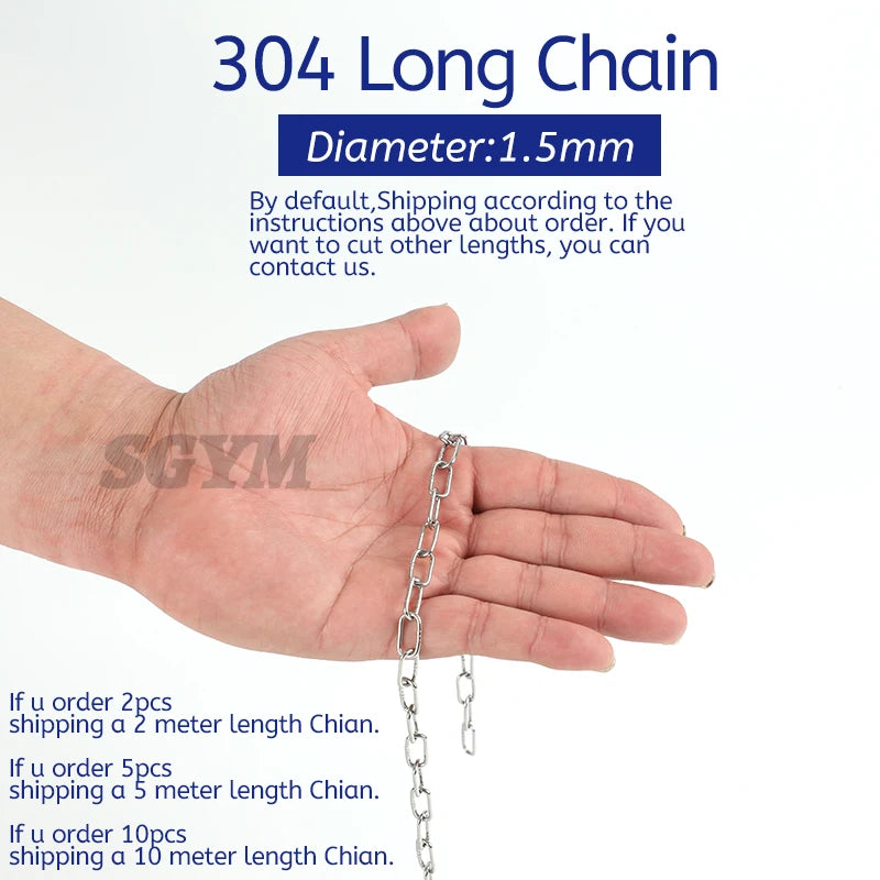 304 Stainless Steel Chain 1.2/3/4/5/6/8mm Diameter Hanging Swing Chain Lifting Pet Industry Welded Binding Chain Clothing Line