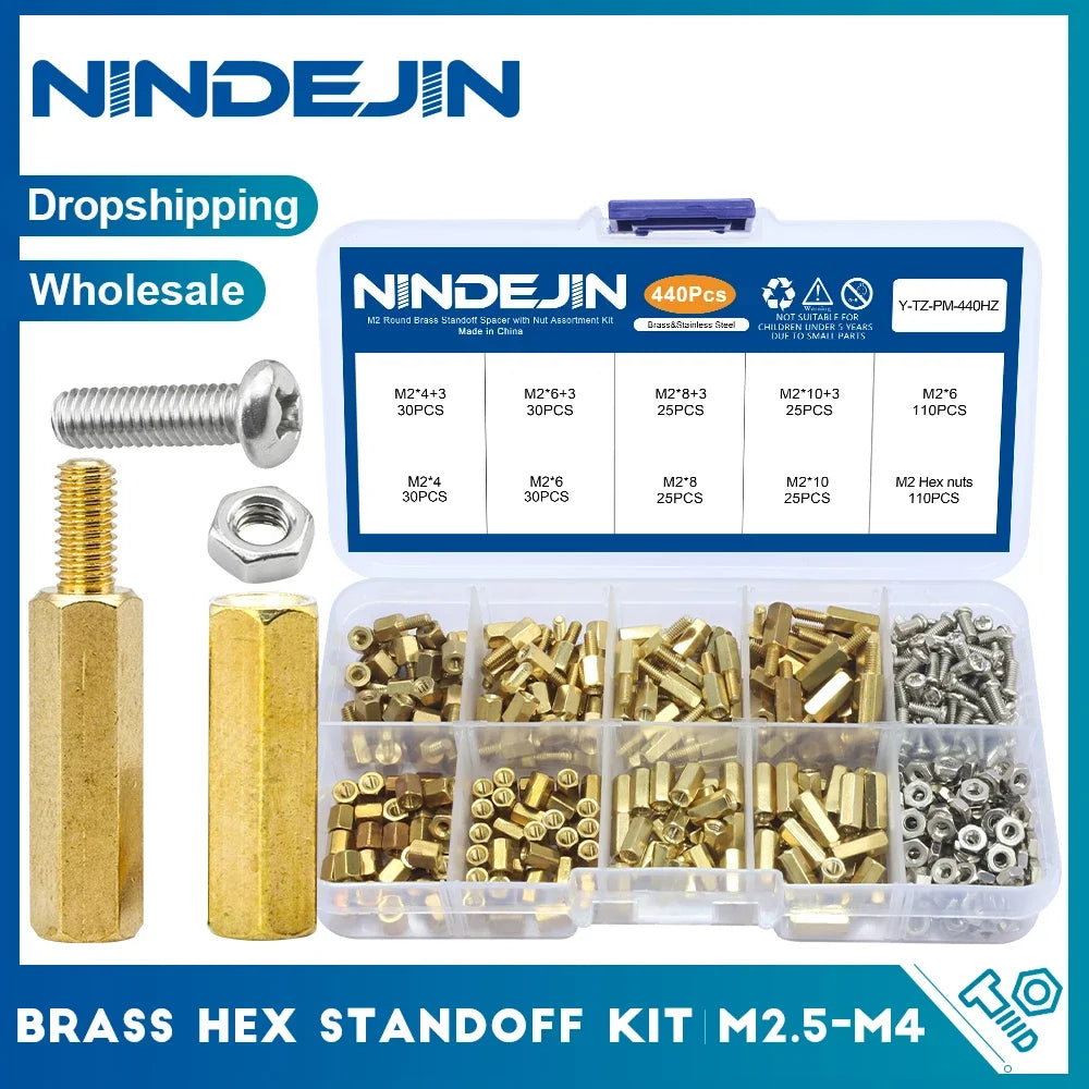 NINDEJIN Male Female Brass Hex Standoff Kit Bolt Screw Nut Set M2.5 M3 M4 PCB Motherboard Hex Standoff Spacer Assortment Kit