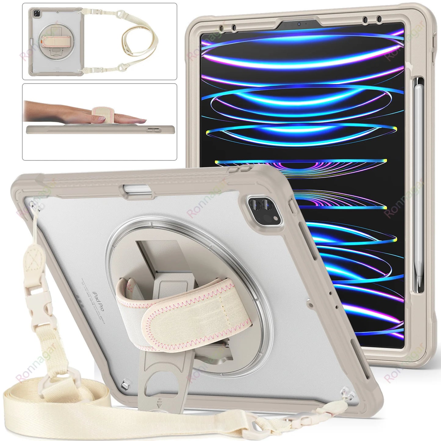 Heavy Duty Case for iPad Pro 11 Inch M1 M2 iPad Pro 12.9 Case iPad7 8 9th 10.2 10th Air4 5 10.9 5/ 6th 9.7 Cover Shoulder strap