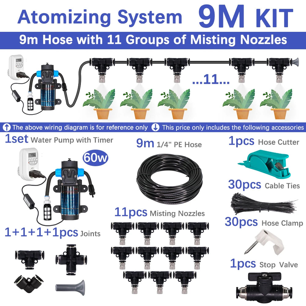 6-18m 0.6mm Misting Cooling System 60W Self-priming Pump Fine Atomization Sprayer for Garden Irrigation Humidification Watering