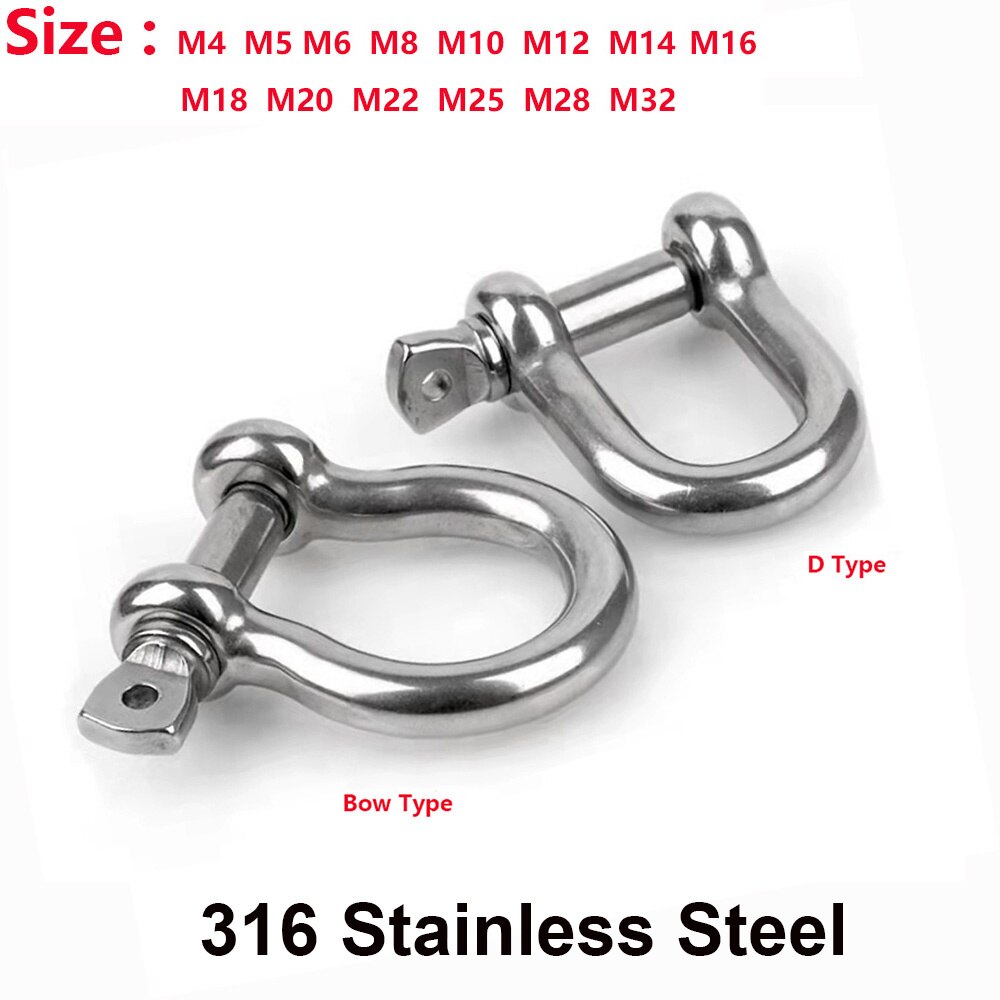 1 pcs 316 stainless steel Dee shackles D shackle Antirust screw for towing sale lifting and lifting Marine Lug M4-M32 - KiwisLove