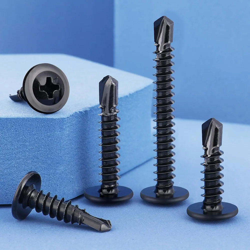 NINDEJIN 20/30pcs Washer Head Phillips Self Drilling Screw Black Zinc-plated 410 #8 M4.2 M4.8 Self Tapping Sheet Metal