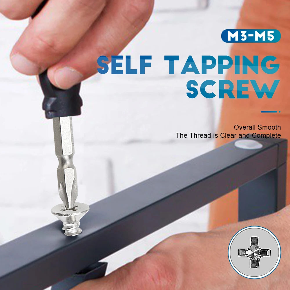 NINDEJIN Self Tapping Screw Set M3 M4 M5 Cross Flat Head Phillips Screw Assorted Kit Stainless Steel Wood Screw for metal sheet