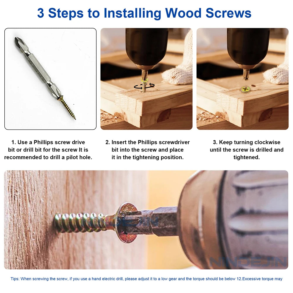 NINDEJIN Wood Screw Kit M3.5 M4 Cross Recessed Fiberboard Screw Zinc Plated Flat Phillips Head Self Tapping Screw for Chipboard