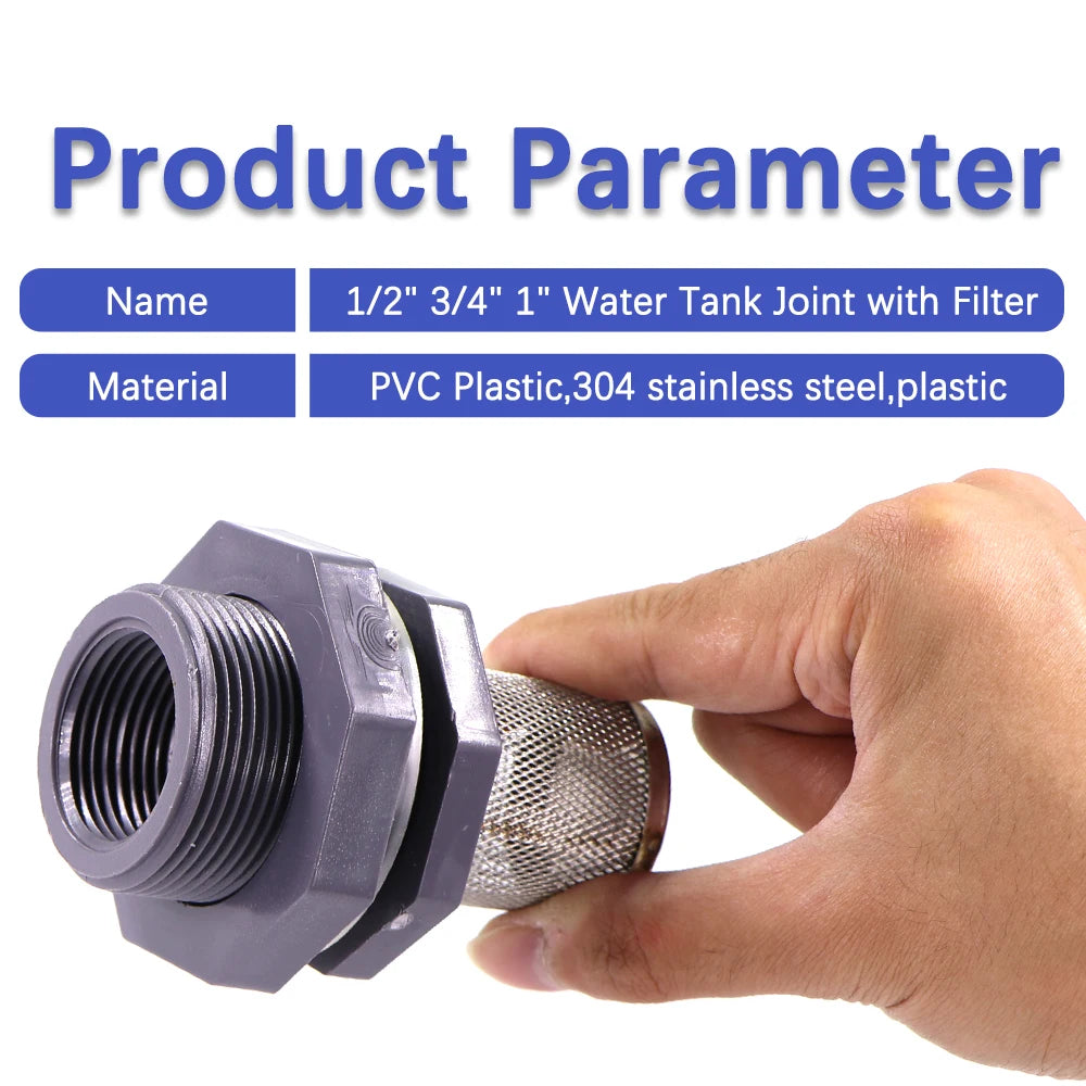 High quality 1/2" 3/4" 1" Water Tank Joint with 304 Stainless Steel Filter Screen for Aquarium Fish Tank Garden Watering Adapter