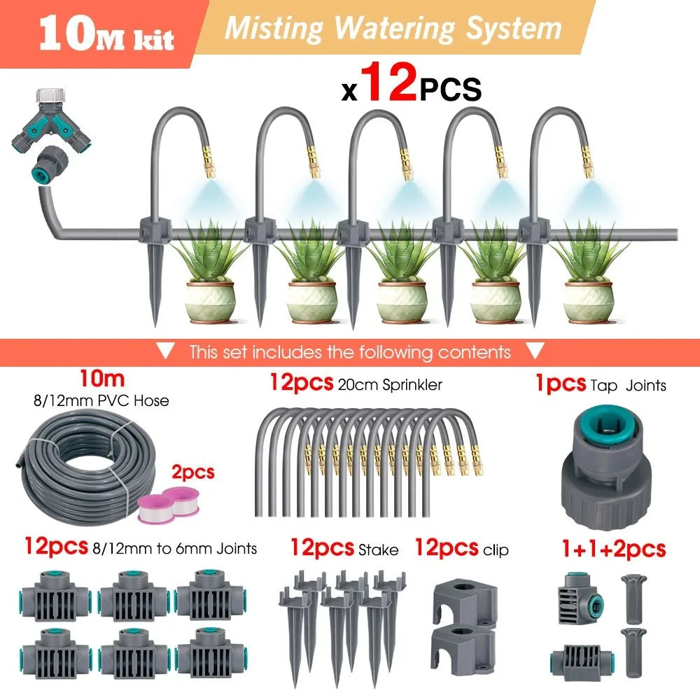 Premium 20cm Flexible Brass Nozzle Automatic Misting Irrigation System - Quick Connect Spray for Garden 1/4" Hose