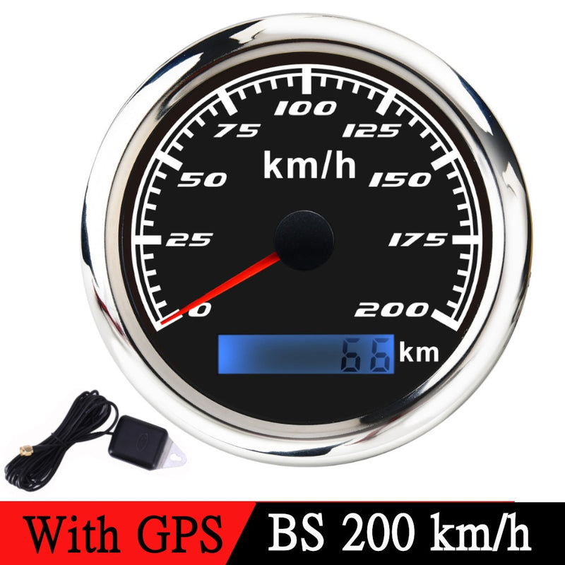 Universal 85mm GPS Speedometer Digital Gauge 30 60 120 200 KMH Odometer For Marine Boat Car ATV With GPS Antenna Red Backlight - KiwisLove