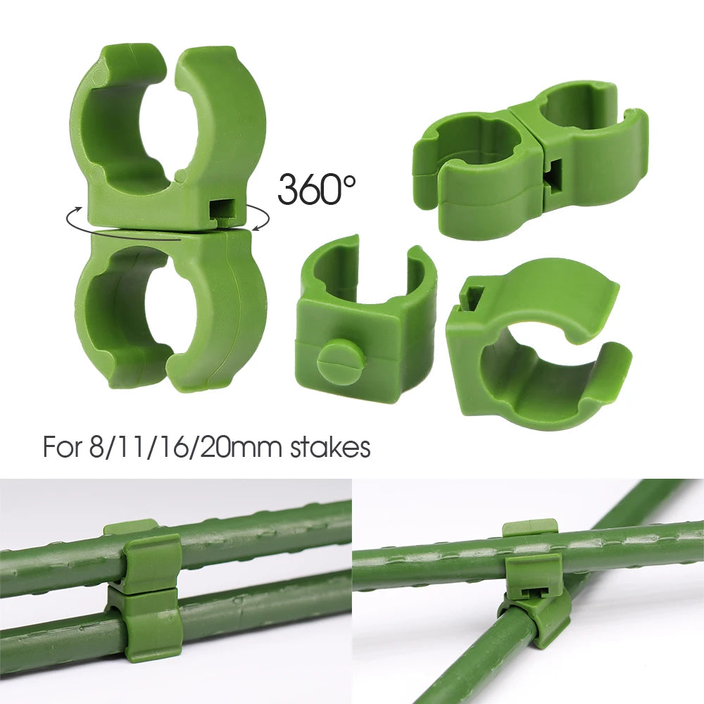 15pcs Green 8/11/16/20mm Garden Cross Clip Plastic Fastener Plant Support Connecter Clamp Rod Adjustable or Fixed Buckle Trellis