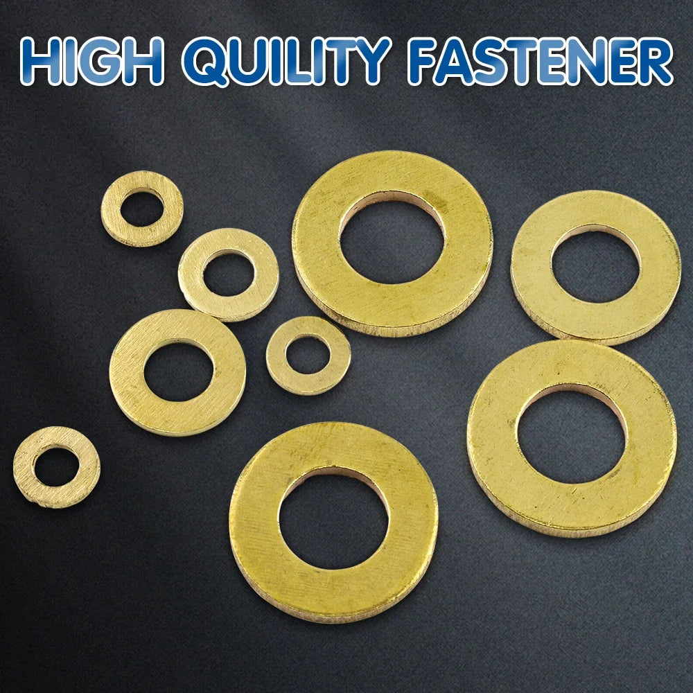 NINDEJIN Brass Flat Washer M2 M.5 M3 M4 M5 Metric Brass Plain Washer Flat Gasket Anti Slide Fastener Copper Ring for Screw Bolt - KiwisLove