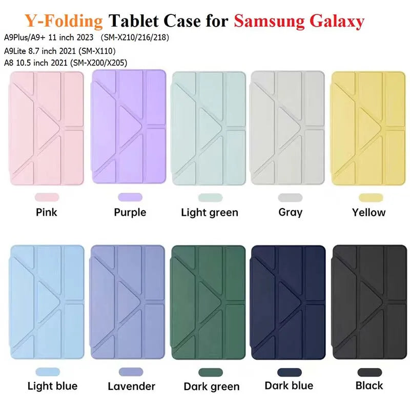 Y folding Case for Samsung Galaxy Tab A11 Plus / A9 Plus 10.9'' 2025 for Galaxy Tab A9/A11 8.7'' A8 X200 Clear Back Pencil hoder