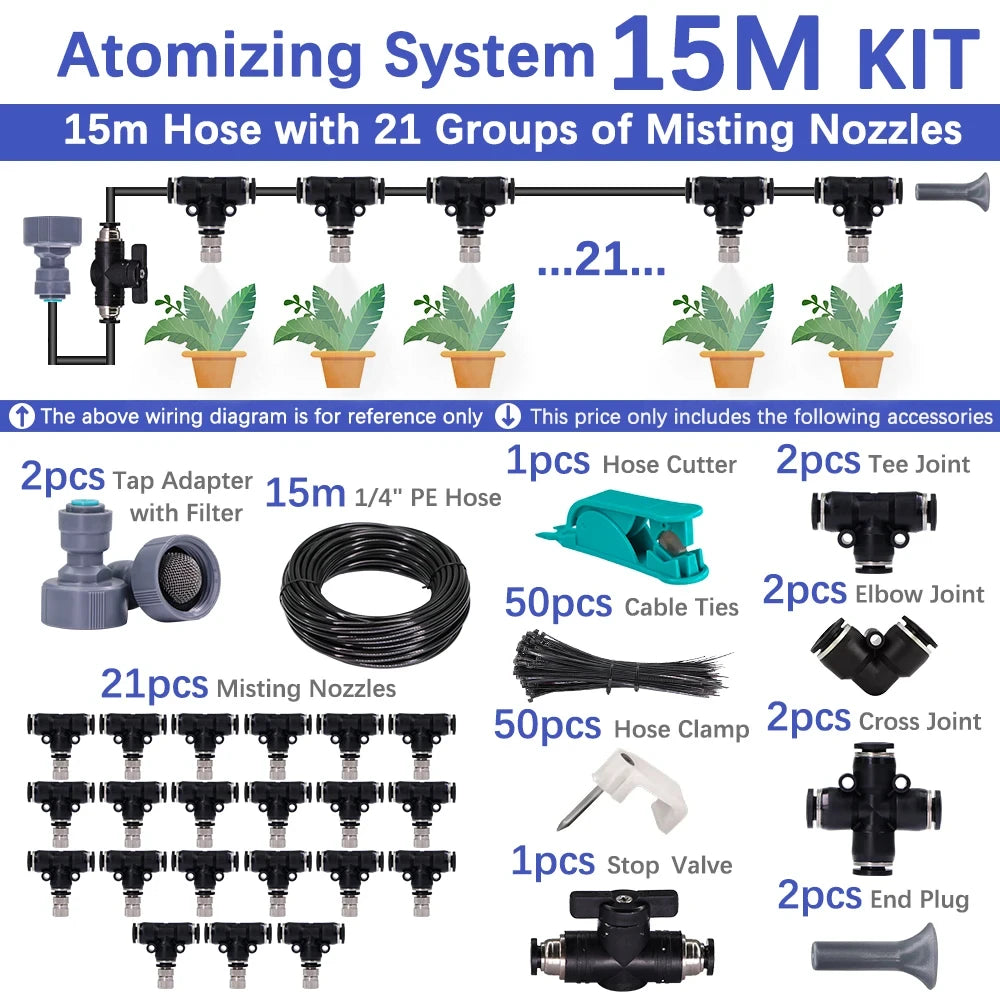 6-18m 0.6mm Misting Cooling System 60W Self-priming Pump Fine Atomization Sprayer for Garden Irrigation Humidification Watering