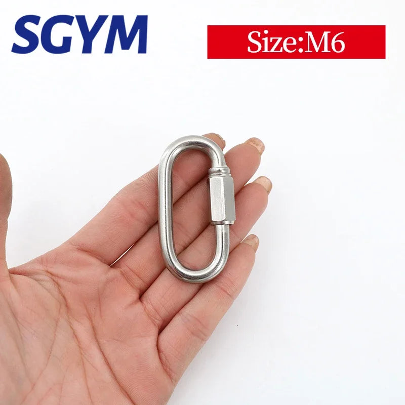 304 Stainless Steel Screw Lock Climbing Gear Carabiner Quick Links Safety Snap Hook Chain Connecting Ring Carabiner Chain Buckle